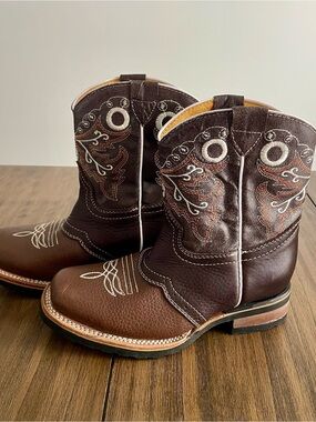Western Cowboy Boots with Embroidered Shaft Pull-On Style Kids’ size